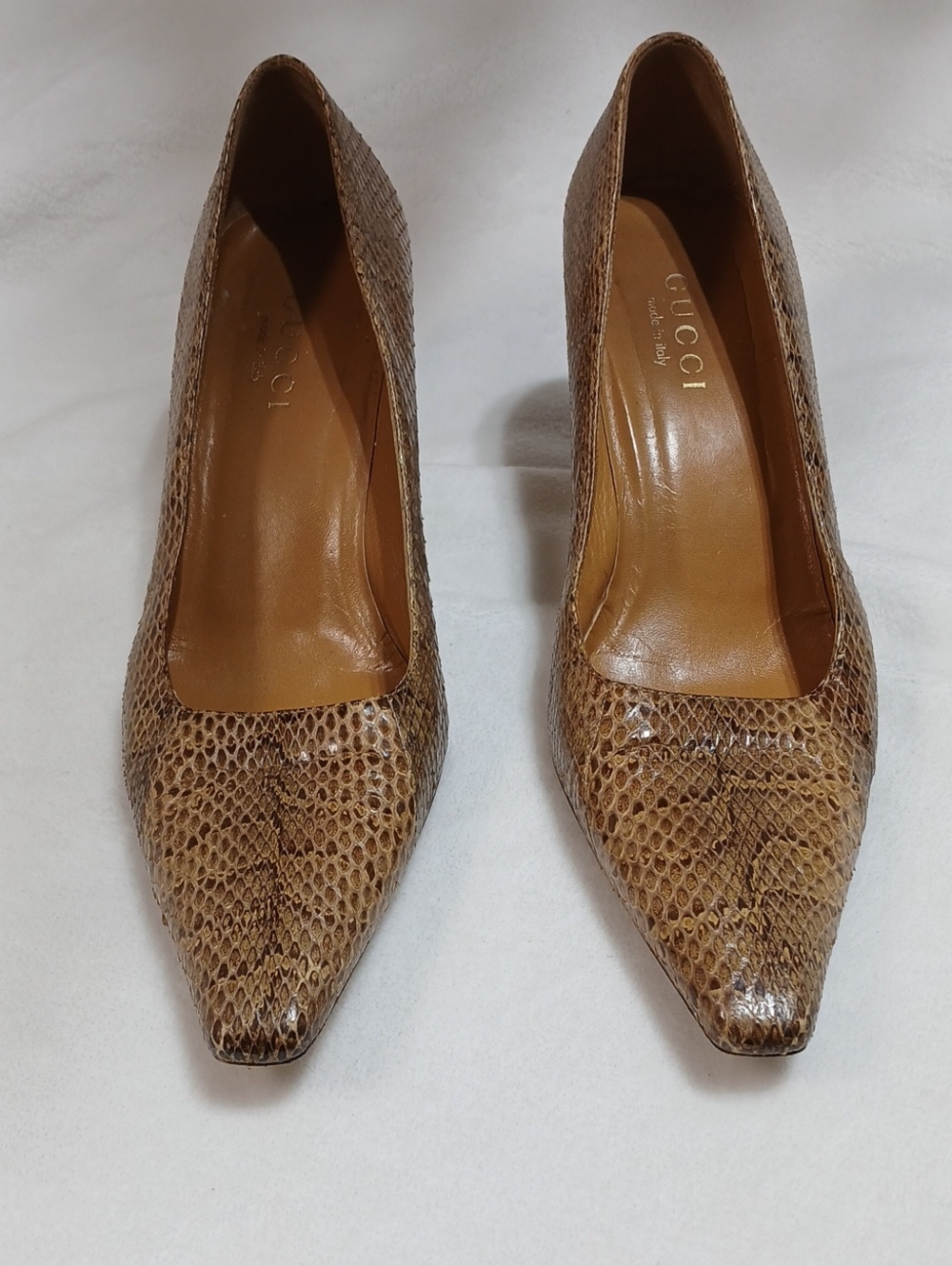 Gucci Brown Snakeskin Pointed-Toe Pumps Sz 8.5 B